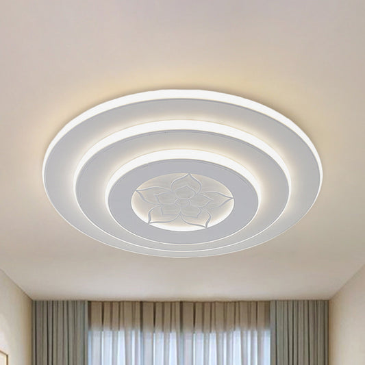 Modernist 3-Stacked Circle Flush Lighting Metallic LED Bedroom Ceiling Flush Mount in White White Clearhalo 'Ceiling Lights' 'Close To Ceiling Lights' 'Close to ceiling' 'Flush mount' Lighting' 1193727