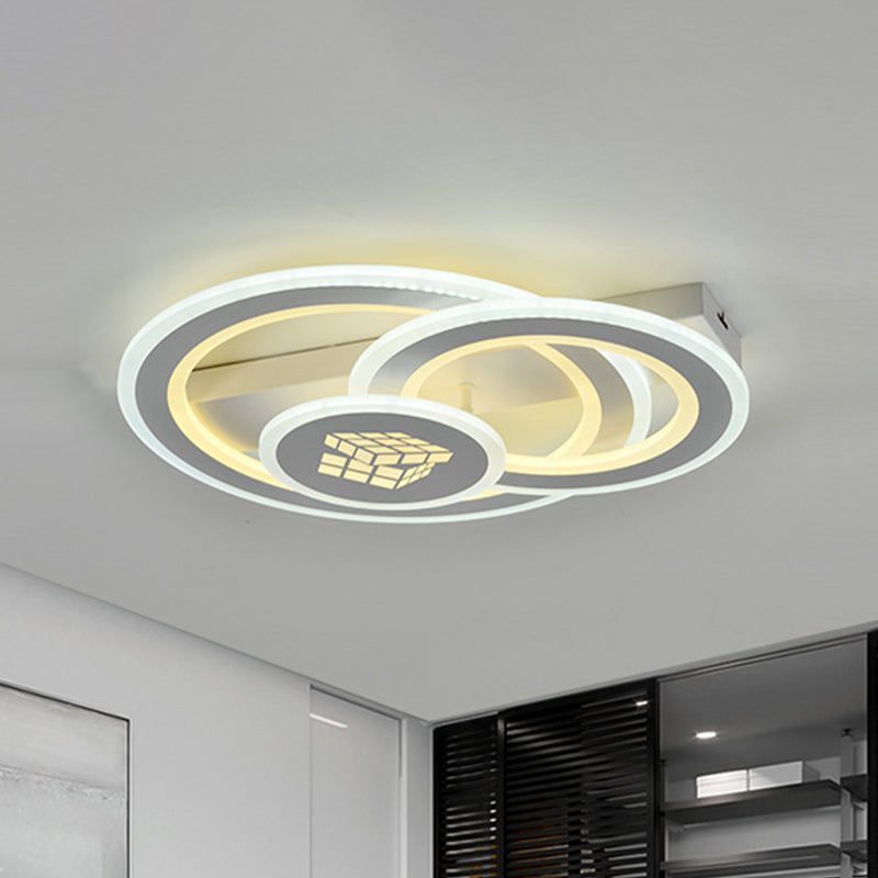 3-Circular Semi Mount Lighting Modernism Acrylic LED White Close to Ceiling Lamp for Bedroom White Clearhalo 'Ceiling Lights' 'Close To Ceiling Lights' 'Close to ceiling' 'Semi-flushmount' Lighting' 1193731