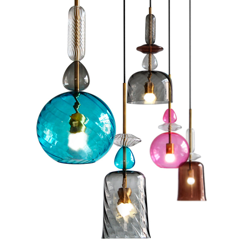 Pink/Blue/Amber Globe/Cylindrical/Dome Suspension Pendant Modernist 1 Light Smooth/Water Glass Hanging Ceiling Light Clearhalo 'Ceiling Lights' 'Glass shade' 'Glass' 'Modern Pendants' 'Modern' 'Pendant Lights' 'Pendants' Lighting' 119374