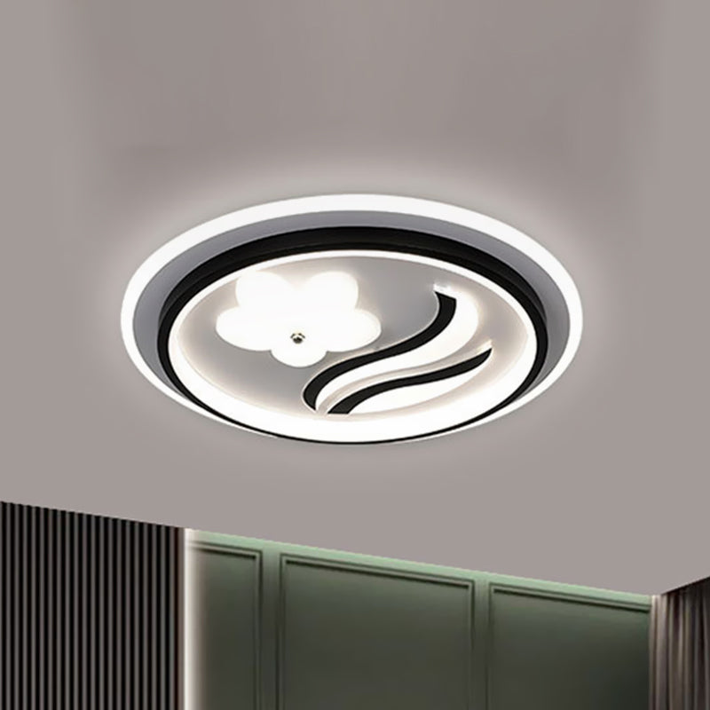 Contemporary Circle Flush Lighting Acrylic LED Bedroom Flush Mounted Lamp with Flower Design in Black (The customization will be 15 days) Black A Clearhalo 'Ceiling Lights' 'Close To Ceiling Lights' 'Close to ceiling' 'Flush mount' Lighting' 1193749