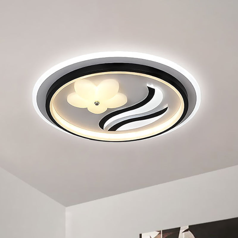 Contemporary Circle Flush Lighting Acrylic LED Bedroom Flush Mounted Lamp with Flower Design in Black (The customization will be 15 days) Clearhalo 'Ceiling Lights' 'Close To Ceiling Lights' 'Close to ceiling' 'Flush mount' Lighting' 1193750