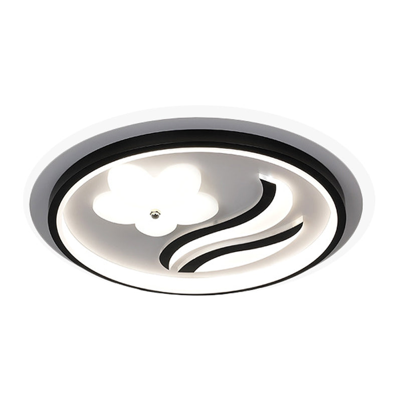 Contemporary Circle Flush Lighting Acrylic LED Bedroom Flush Mounted Lamp with Flower Design in Black (The customization will be 15 days) Clearhalo 'Ceiling Lights' 'Close To Ceiling Lights' 'Close to ceiling' 'Flush mount' Lighting' 1193751