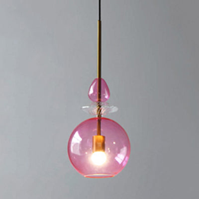 Pink/Blue/Amber Globe/Cylindrical/Dome Suspension Pendant Modernist 1 Light Smooth/Water Glass Hanging Ceiling Light Pink Clearhalo 'Ceiling Lights' 'Glass shade' 'Glass' 'Modern Pendants' 'Modern' 'Pendant Lights' 'Pendants' Lighting' 119376