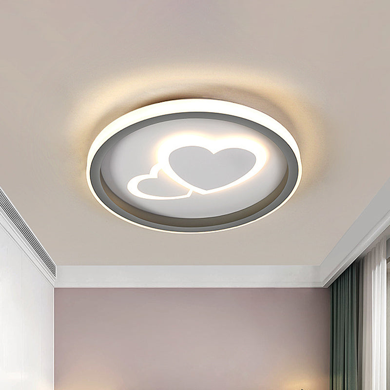 Acrylic Round/Loving Heart Pattern Flush Light Modern LED Grey Flush Mount Fixture for Bedroom Clearhalo 'Ceiling Lights' 'Close To Ceiling Lights' 'Close to ceiling' 'Flush mount' Lighting' 1193768