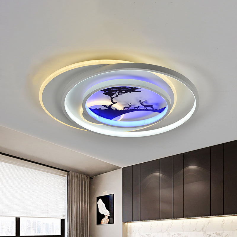 White Hoop Flush Light Fixture Modernism LED Acrylic Flushmount Lamp with Flower/Deer/Feather Pattern White Deer Clearhalo 'Ceiling Lights' 'Close To Ceiling Lights' 'Close to ceiling' 'Flush mount' Lighting' 1193772