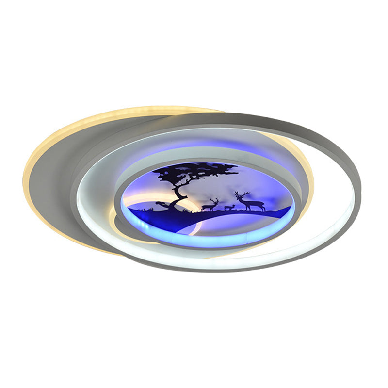 White Hoop Flush Light Fixture Modernism LED Acrylic Flushmount Lamp with Flower/Deer/Feather Pattern Clearhalo 'Ceiling Lights' 'Close To Ceiling Lights' 'Close to ceiling' 'Flush mount' Lighting' 1193774