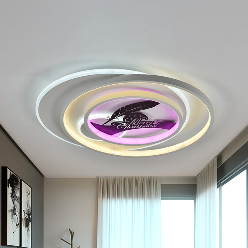 White Hoop Flush Light Fixture Modernism LED Acrylic Flushmount Lamp with Flower/Deer/Feather Pattern Clearhalo 'Ceiling Lights' 'Close To Ceiling Lights' 'Close to ceiling' 'Flush mount' Lighting' 1193783