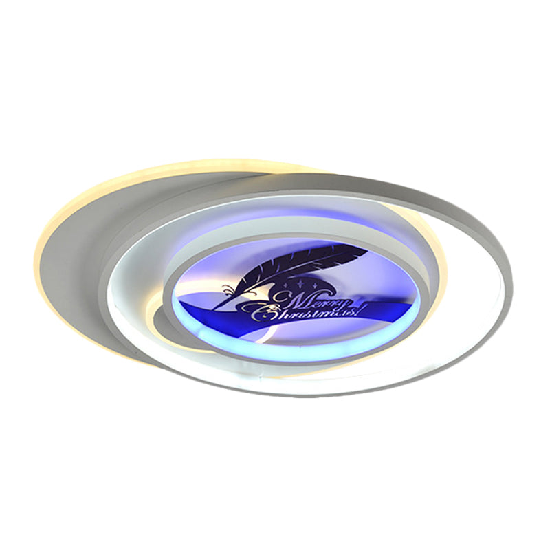 White Hoop Flush Light Fixture Modernism LED Acrylic Flushmount Lamp with Flower/Deer/Feather Pattern Clearhalo 'Ceiling Lights' 'Close To Ceiling Lights' 'Close to ceiling' 'Flush mount' Lighting' 1193784