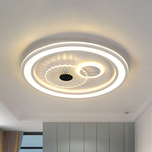 LED Bedroom Flushmount Lighting Contemporary White Finish Flush Lamp with Round Acrylic Shade White A Clearhalo 'Ceiling Lights' 'Close To Ceiling Lights' 'Close to ceiling' 'Flush mount' Lighting' 1193800