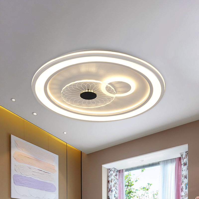 LED Bedroom Flushmount Lighting Contemporary White Finish Flush Lamp with Round Acrylic Shade White B Clearhalo 'Ceiling Lights' 'Close To Ceiling Lights' 'Close to ceiling' 'Flush mount' Lighting' 1193804