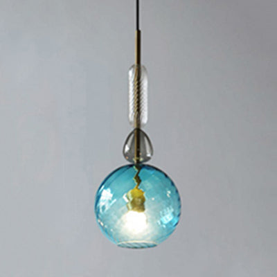 Pink/Blue/Amber Globe/Cylindrical/Dome Suspension Pendant Modernist 1 Light Smooth/Water Glass Hanging Ceiling Light Blue Clearhalo 'Ceiling Lights' 'Glass shade' 'Glass' 'Modern Pendants' 'Modern' 'Pendant Lights' 'Pendants' Lighting' 119380