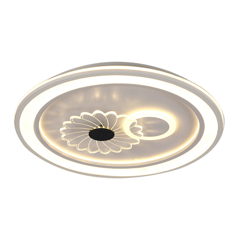 LED Bedroom Flushmount Lighting Contemporary White Finish Flush Lamp with Round Acrylic Shade Clearhalo 'Ceiling Lights' 'Close To Ceiling Lights' 'Close to ceiling' 'Flush mount' Lighting' 1193812