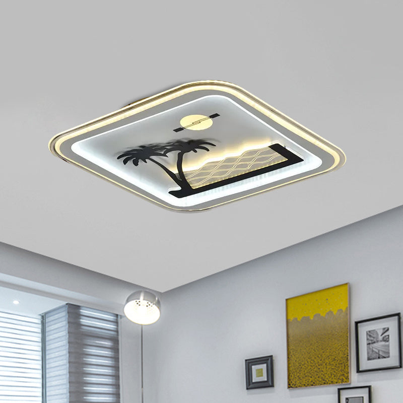 Contemporary Square Flushmount Lamp with Tree Pattern Acrylic LED Bedroom Flush Mount Fixture in White Clearhalo 'Ceiling Lights' 'Close To Ceiling Lights' 'Close to ceiling' 'Flush mount' Lighting' 1193823