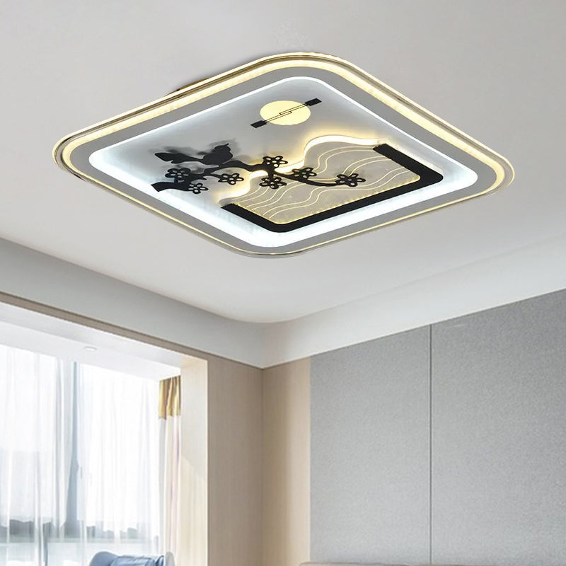 Contemporary Square Flushmount Lamp with Tree Pattern Acrylic LED Bedroom Flush Mount Fixture in White White C Clearhalo 'Ceiling Lights' 'Close To Ceiling Lights' 'Close to ceiling' 'Flush mount' Lighting' 1193826