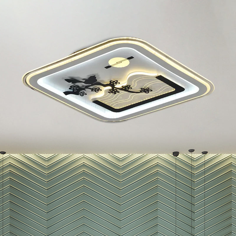 Contemporary Square Flushmount Lamp with Tree Pattern Acrylic LED Bedroom Flush Mount Fixture in White Clearhalo 'Ceiling Lights' 'Close To Ceiling Lights' 'Close to ceiling' 'Flush mount' Lighting' 1193827