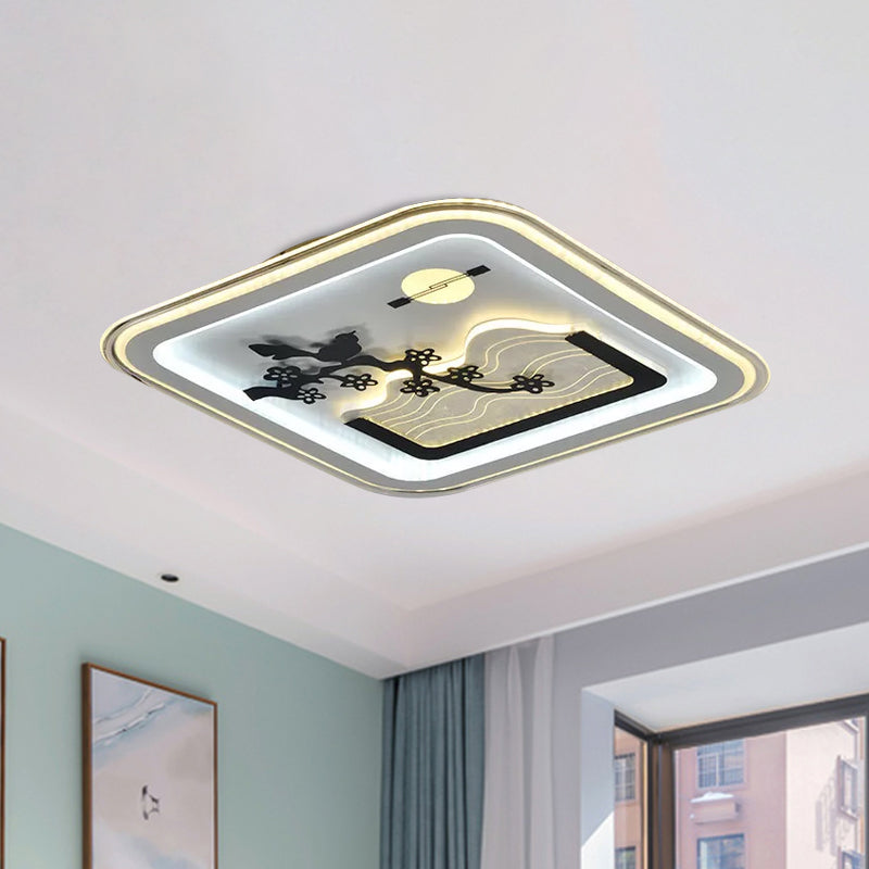 Contemporary Square Flushmount Lamp with Tree Pattern Acrylic LED Bedroom Flush Mount Fixture in White Clearhalo 'Ceiling Lights' 'Close To Ceiling Lights' 'Close to ceiling' 'Flush mount' Lighting' 1193828