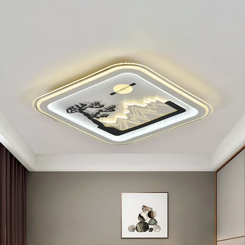 Contemporary Square Flushmount Lamp with Tree Pattern Acrylic LED Bedroom Flush Mount Fixture in White White A Clearhalo 'Ceiling Lights' 'Close To Ceiling Lights' 'Close to ceiling' 'Flush mount' Lighting' 1193831