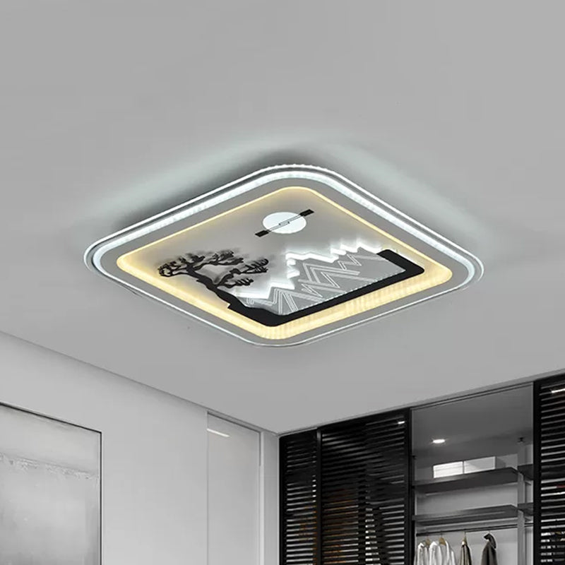 Contemporary Square Flushmount Lamp with Tree Pattern Acrylic LED Bedroom Flush Mount Fixture in White Clearhalo 'Ceiling Lights' 'Close To Ceiling Lights' 'Close to ceiling' 'Flush mount' Lighting' 1193832