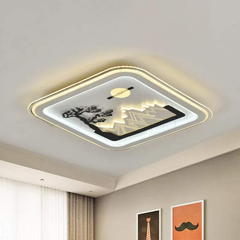 Contemporary Square Flushmount Lamp with Tree Pattern Acrylic LED Bedroom Flush Mount Fixture in White Clearhalo 'Ceiling Lights' 'Close To Ceiling Lights' 'Close to ceiling' 'Flush mount' Lighting' 1193833