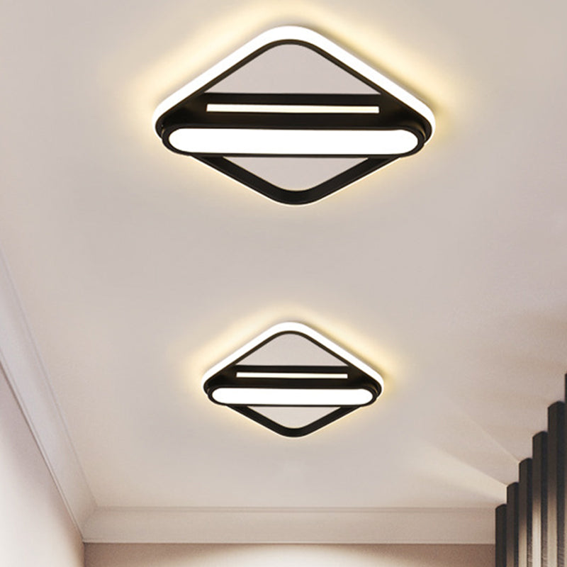 Rhombus Frame Hallway Flush Lamp Fixture Acrylic LED Simplicity Flush Mounted Light in Black, White/Warm Light (The customization will be 15 days) Black Clearhalo 'Ceiling Lights' 'Close To Ceiling Lights' 'Close to ceiling' 'Flush mount' Lighting' 1193836