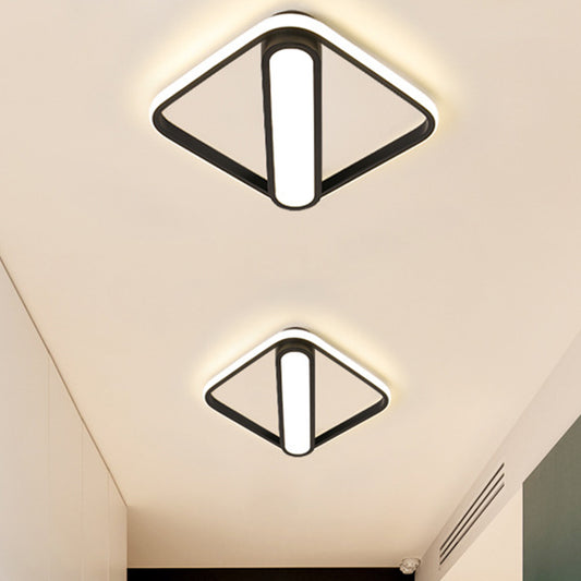 Rhombus Frame Hallway Flush Lamp Fixture Acrylic LED Simplicity Flush Mounted Light in Black, White/Warm Light (The customization will be 15 days) Clearhalo 'Ceiling Lights' 'Close To Ceiling Lights' 'Close to ceiling' 'Flush mount' Lighting' 1193837