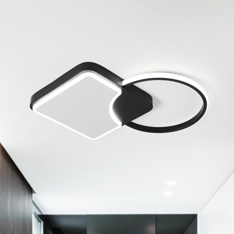 Ring and Rhombus Corridor Flush Lighting Metallic LED Modern Flush Mounted Lamp Fixture in Black, White/Warm Light (The customization will be 15 days) Black Clearhalo 'Ceiling Lights' 'Close To Ceiling Lights' 'Close to ceiling' 'Flush mount' Lighting' 1193844