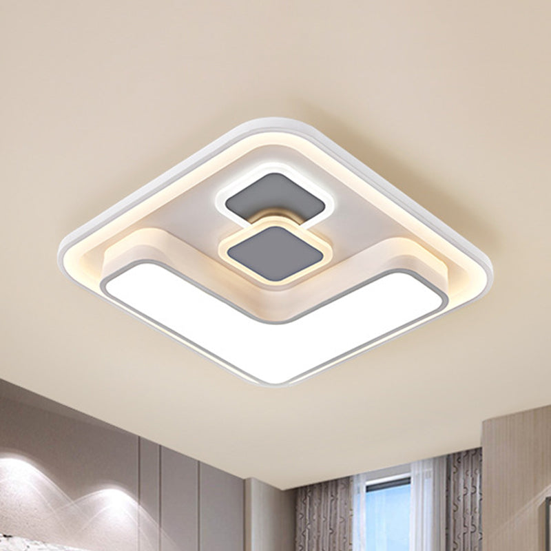 Metallic Square Flushmount Lamp Modernist LED White Flush Mounted Lighting for Bedroom White Clearhalo 'Ceiling Lights' 'Close To Ceiling Lights' 'Close to ceiling' 'Flush mount' Lighting' 1193852