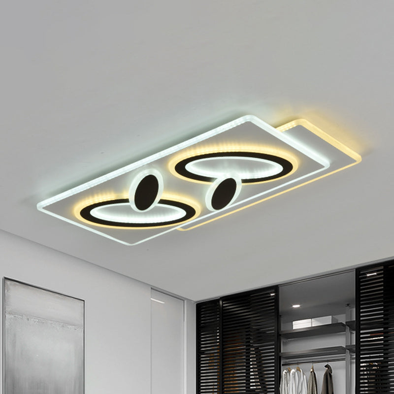 Round/Oval/Rectangle Flush Light Fixture Modernism Acrylic LED Bedroom Panel Flushmount in Black and White Black-White Oval Clearhalo 'Ceiling Lights' 'Close To Ceiling Lights' 'Close to ceiling' 'Flush mount' Lighting' 1193856