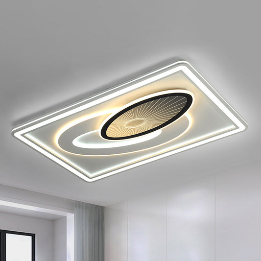 Rectangular Living Room Flush Mount Acrylic LED Modern Ceiling Flush with Oval Detail in Black and White Black-White Clearhalo 'Ceiling Lights' 'Close To Ceiling Lights' 'Close to ceiling' 'Flush mount' Lighting' 1193870