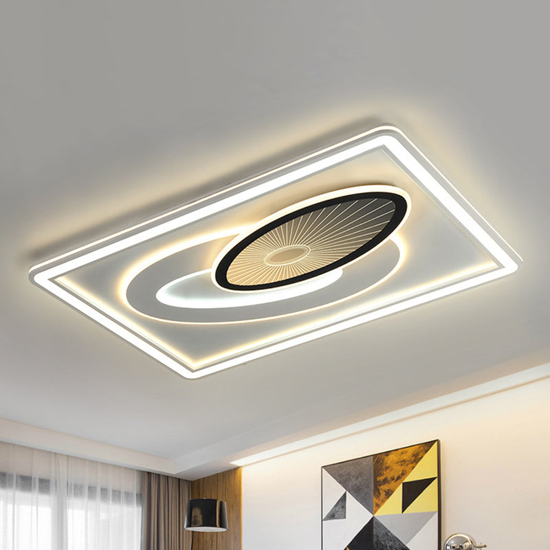 Rectangular Living Room Flush Mount Acrylic LED Modern Ceiling Flush with Oval Detail in Black and White Clearhalo 'Ceiling Lights' 'Close To Ceiling Lights' 'Close to ceiling' 'Flush mount' Lighting' 1193871