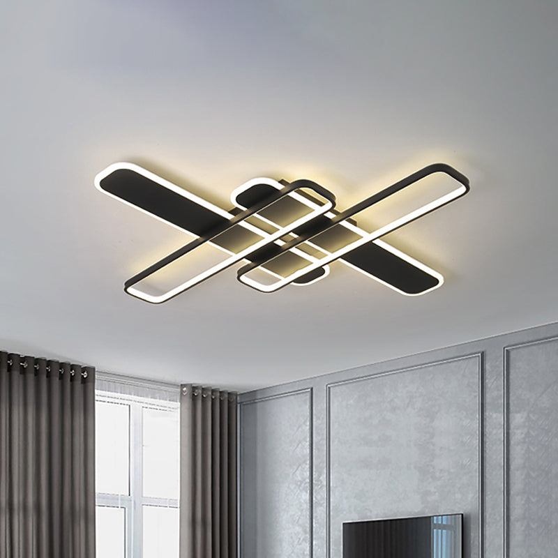 35.5"/43" W Crossing Rectangle Flushmount Minimal Acrylic Living Room LED Flush Light Fixture in White/Black/Gold Clearhalo 'Ceiling Lights' 'Close To Ceiling Lights' 'Close to ceiling' 'Flush mount' Lighting' 1193883