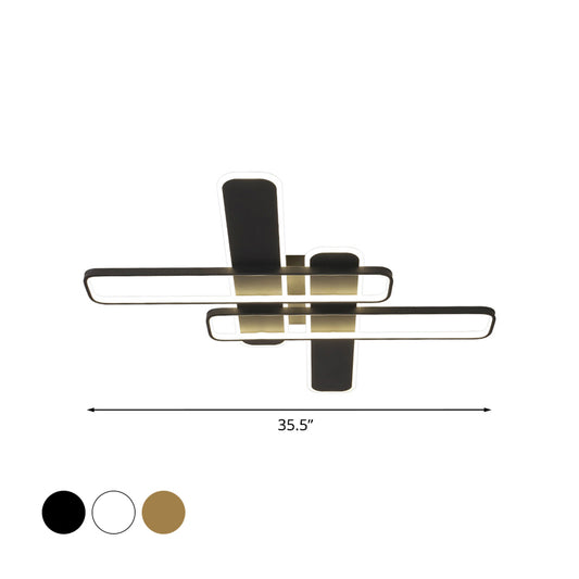 35.5"/43" W Crossing Rectangle Flushmount Minimal Acrylic Living Room LED Flush Light Fixture in White/Black/Gold Clearhalo 'Ceiling Lights' 'Close To Ceiling Lights' 'Close to ceiling' 'Flush mount' Lighting' 1193885