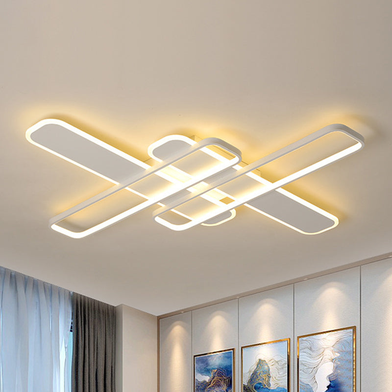 35.5"/43" W Crossing Rectangle Flushmount Minimal Acrylic Living Room LED Flush Light Fixture in White/Black/Gold White Clearhalo 'Ceiling Lights' 'Close To Ceiling Lights' 'Close to ceiling' 'Flush mount' Lighting' 1193887