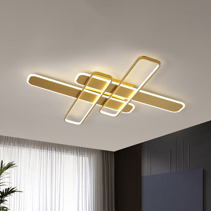 35.5"/43" W Crossing Rectangle Flushmount Minimal Acrylic Living Room LED Flush Light Fixture in White/Black/Gold Gold Clearhalo 'Ceiling Lights' 'Close To Ceiling Lights' 'Close to ceiling' 'Flush mount' Lighting' 1193891