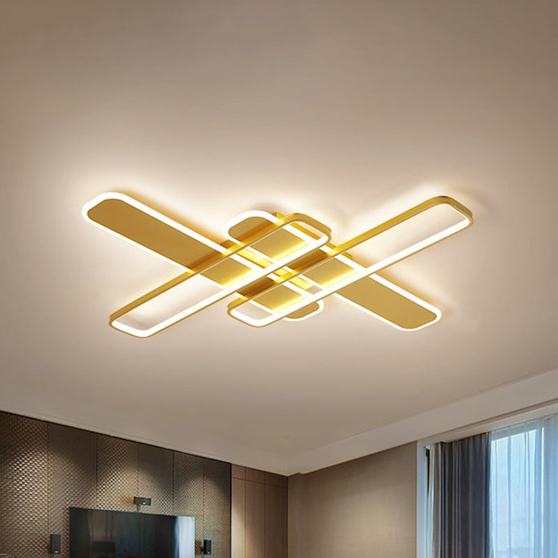 35.5"/43" W Crossing Rectangle Flushmount Minimal Acrylic Living Room LED Flush Light Fixture in White/Black/Gold Clearhalo 'Ceiling Lights' 'Close To Ceiling Lights' 'Close to ceiling' 'Flush mount' Lighting' 1193893