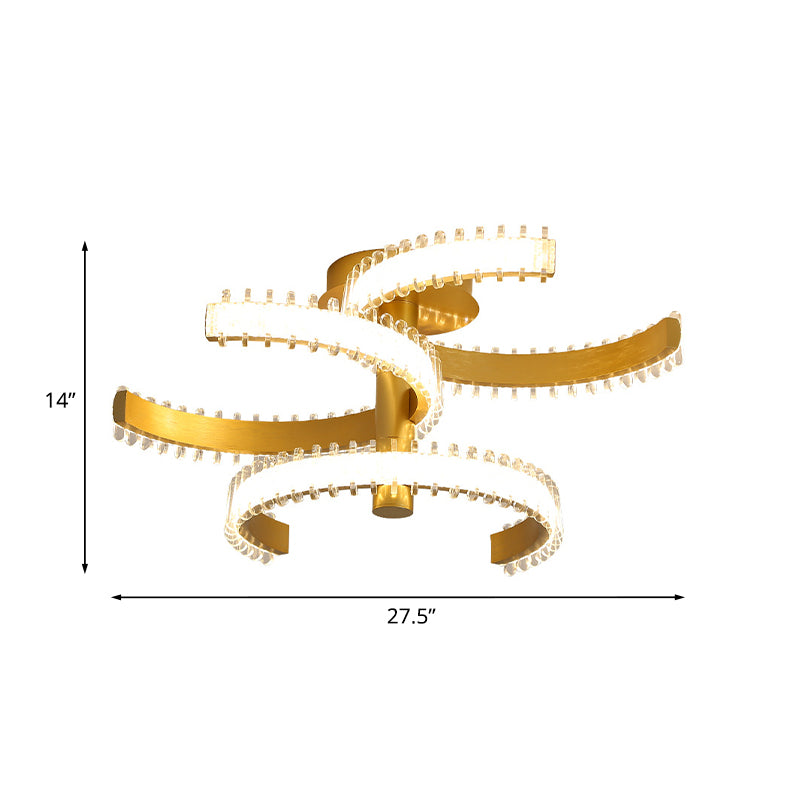 2/3 Tiers C-Shape Semi Flush Lighting Simple Acrylic LED Gold Close to Ceiling Lamp in White/Warm Light Clearhalo 'Ceiling Lights' 'Close To Ceiling Lights' 'Close to ceiling' 'Semi-flushmount' Lighting' 1193898