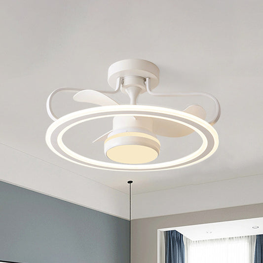 23.5" Wide White Hoop Ceiling Fan Lamp Modern LED Metallic Semi Mount Lighting with 3 Blades White Clearhalo 'Ceiling Fans with Lights' 'Ceiling Fans' 'Modern Ceiling Fans' 'Modern' Lighting' 1193904