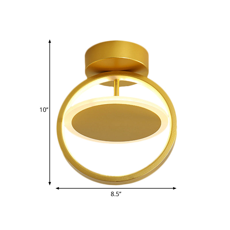 Minimal Circle Flush Lighting Metallic LED Corridor Flush Mount Fixture in Gold, White/Warm Light Clearhalo 'Ceiling Lights' 'Close To Ceiling Lights' 'Close to ceiling' 'Flush mount' Lighting' 1193923