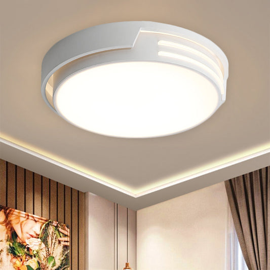 Drum Metal Flush Mount Lighting Modernist LED White Flush Lamp Fixture in White/Warm Light White Clearhalo 'Ceiling Lights' 'Close To Ceiling Lights' 'Close to ceiling' 'Flush mount' Lighting' 1193939