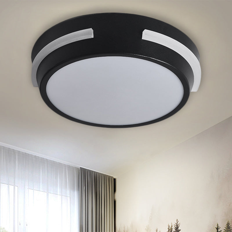 Drum Corridor Ceiling Flush Metallic LED Modernism Flush Mounted Light in Black, White/Warm Light Black Clearhalo 'Ceiling Lights' 'Close To Ceiling Lights' 'Close to ceiling' 'Flush mount' Lighting' 1193943