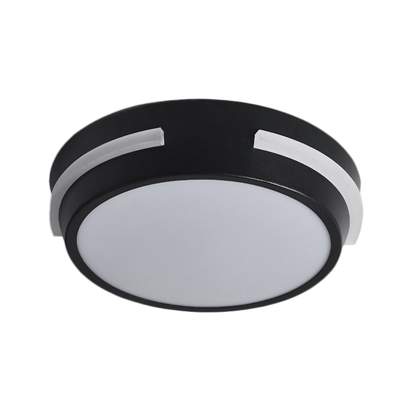 Drum Corridor Ceiling Flush Metallic LED Modernism Flush Mounted Light in Black, White/Warm Light Clearhalo 'Ceiling Lights' 'Close To Ceiling Lights' 'Close to ceiling' 'Flush mount' Lighting' 1193944