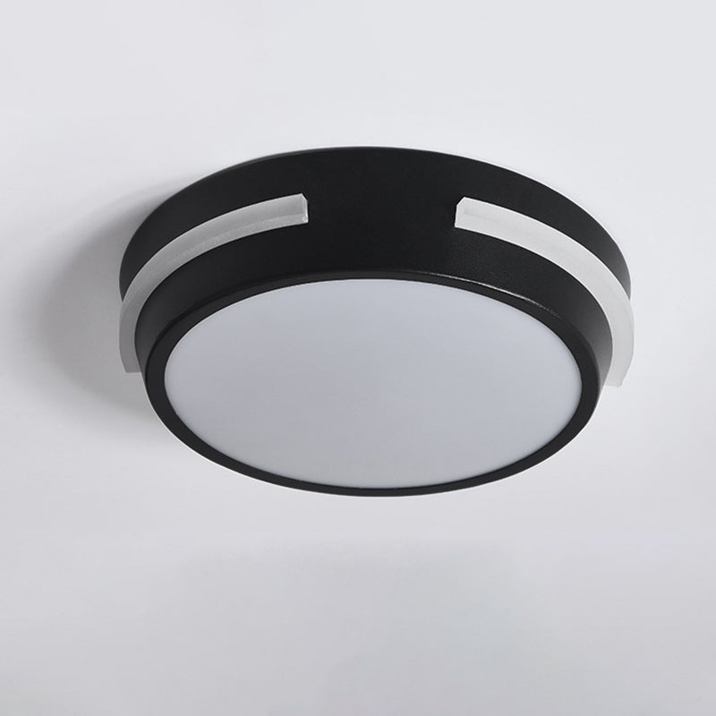 Drum Corridor Ceiling Flush Metallic LED Modernism Flush Mounted Light in Black, White/Warm Light Clearhalo 'Ceiling Lights' 'Close To Ceiling Lights' 'Close to ceiling' 'Flush mount' Lighting' 1193945