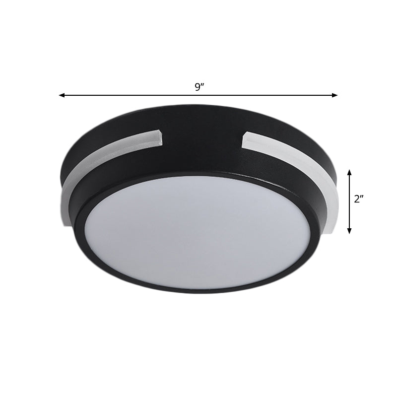 Drum Corridor Ceiling Flush Metallic LED Modernism Flush Mounted Light in Black, White/Warm Light Clearhalo 'Ceiling Lights' 'Close To Ceiling Lights' 'Close to ceiling' 'Flush mount' Lighting' 1193946