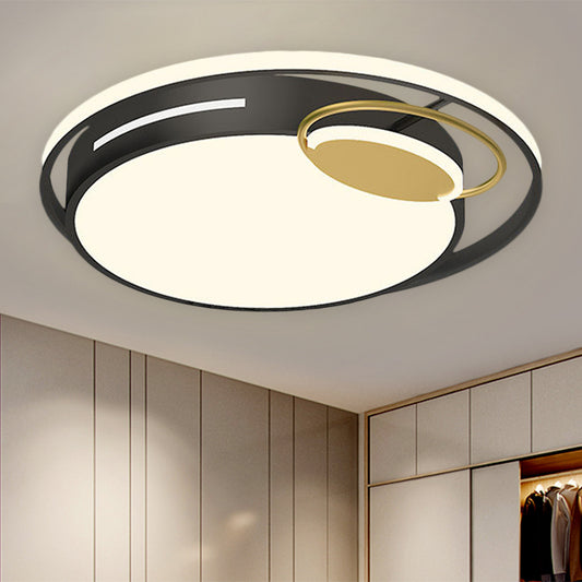 Modern Round Flushmount Lighting Metal LED Bedroom Flush Mount Lamp in Black and Gold, White/Warm Light Black Clearhalo 'Ceiling Lights' 'Close To Ceiling Lights' 'Close to ceiling' 'Flush mount' Lighting' 1193947