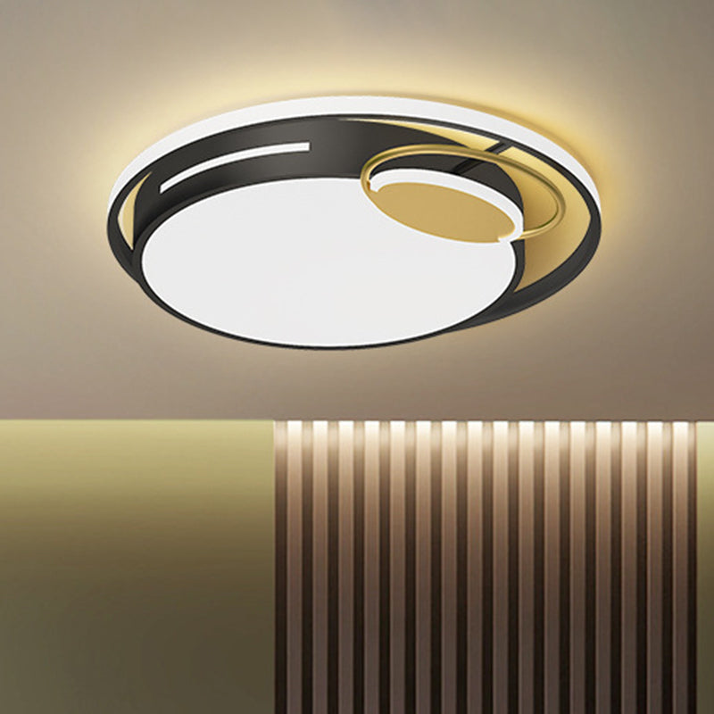 Modern Round Flushmount Lighting Metal LED Bedroom Flush Mount Lamp in Black and Gold, White/Warm Light Clearhalo 'Ceiling Lights' 'Close To Ceiling Lights' 'Close to ceiling' 'Flush mount' Lighting' 1193948