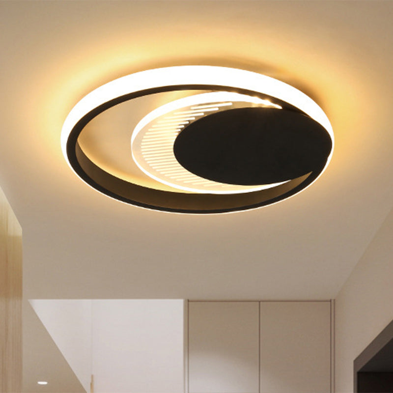 Metal Circle Flush Ceiling Light Simple White/Black Finish LED Flushmount Lamp in White/Warm Light Clearhalo 'Ceiling Lights' 'Close To Ceiling Lights' 'Close to ceiling' 'Flush mount' Lighting' 1193952