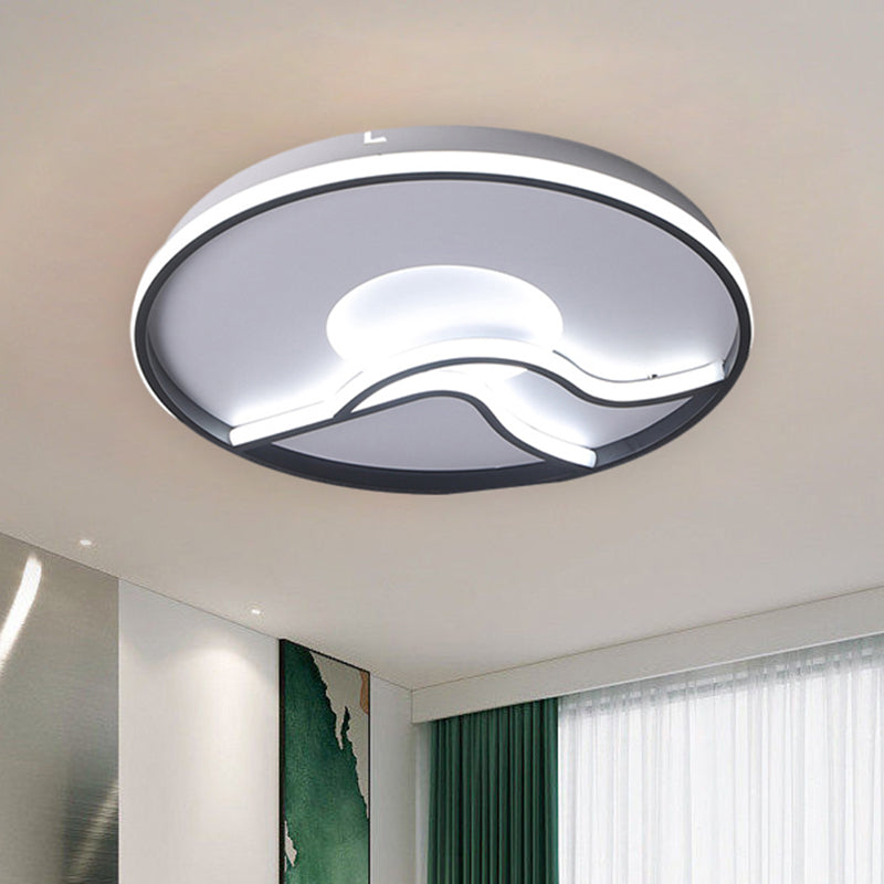 Circular Bedroom Flush Light Fixture Metal 16.5"/20.5"/24.5" Dia LED Minimalism Flush Mount Lamp in Black, White/Warm Light Black Clearhalo 'Ceiling Lights' 'Close To Ceiling Lights' 'Close to ceiling' 'Flush mount' Lighting' 1193964