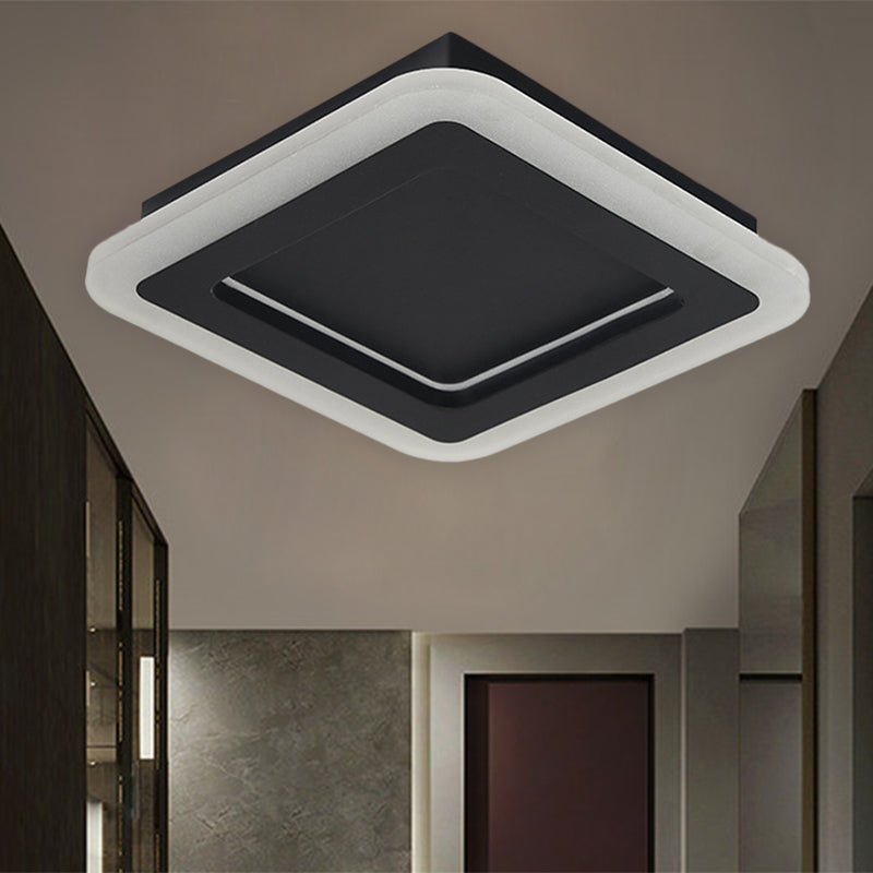 Squared Metal Ceiling Mounted Lamp Minimalist LED Black Flushmount Light in White/Warm Light for Hallway Black Clearhalo 'Ceiling Lights' 'Close To Ceiling Lights' 'Close to ceiling' 'Flush mount' Lighting' 1193970