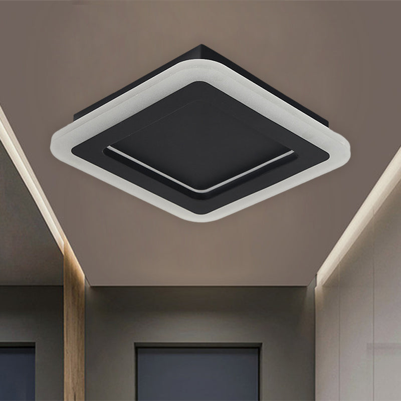 Squared Metal Ceiling Mounted Lamp Minimalist LED Black Flushmount Light in White/Warm Light for Hallway Clearhalo 'Ceiling Lights' 'Close To Ceiling Lights' 'Close to ceiling' 'Flush mount' Lighting' 1193971