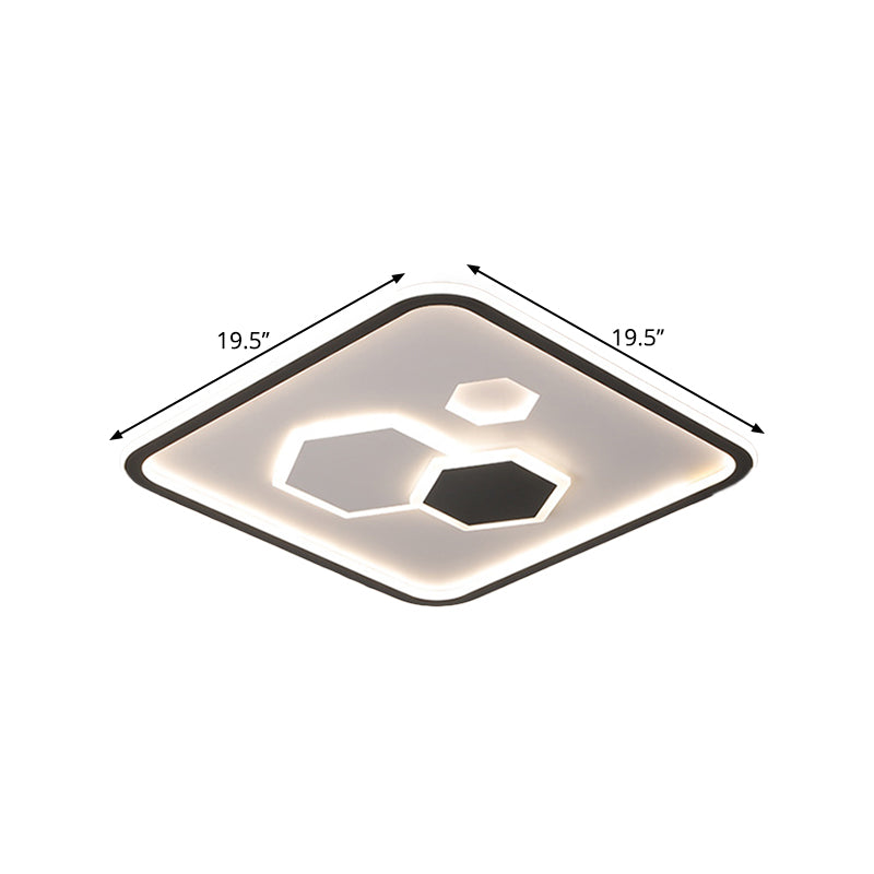 16"/19.5" W Square Flush Mount with Hexagon Pattern Modernism Metallic LED Bedroom Flush Lamp in Black, White/Warm Light Clearhalo 'Ceiling Lights' 'Close To Ceiling Lights' 'Close to ceiling' 'Flush mount' Lighting' 1193986